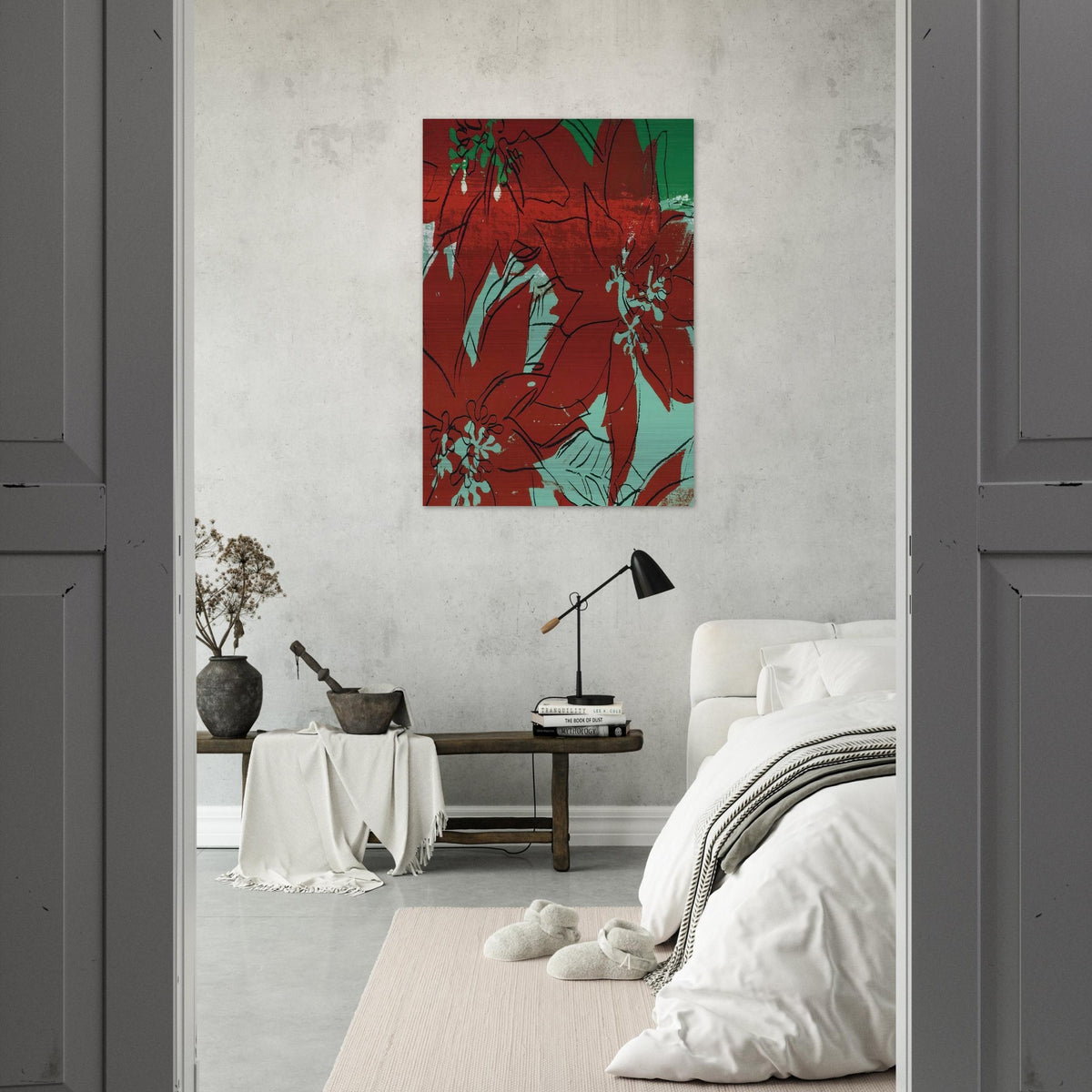 Poinsettias - Andy Warhol Brushed Aluminum Print - 70x100 cm / 28x40 inches | Andy Warhol Aluminum Print | Andy Warhol Prints