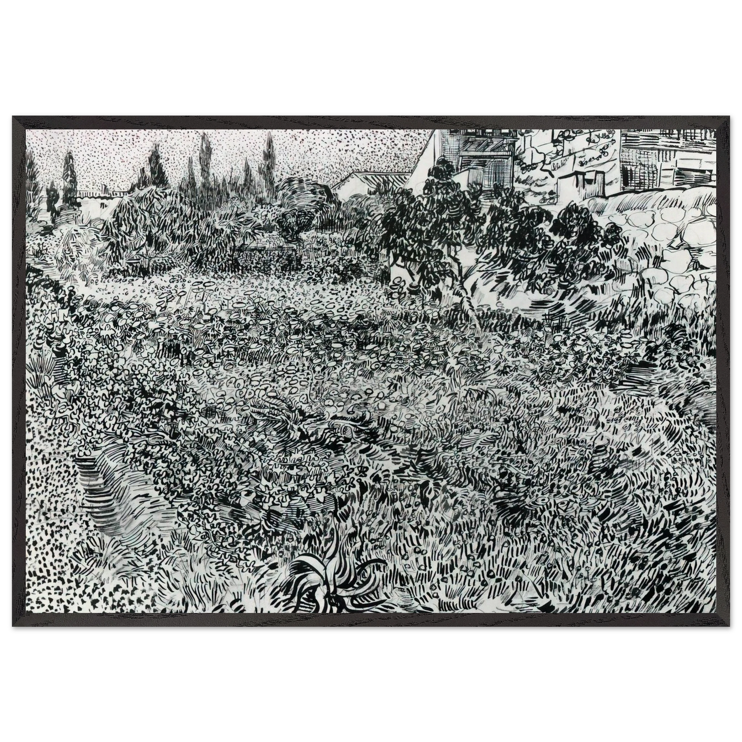 Garden with Flowers - Vincent van Gogh 70x100 cm / 28x40 inches Framed Art Print – Black Wooden Frame
