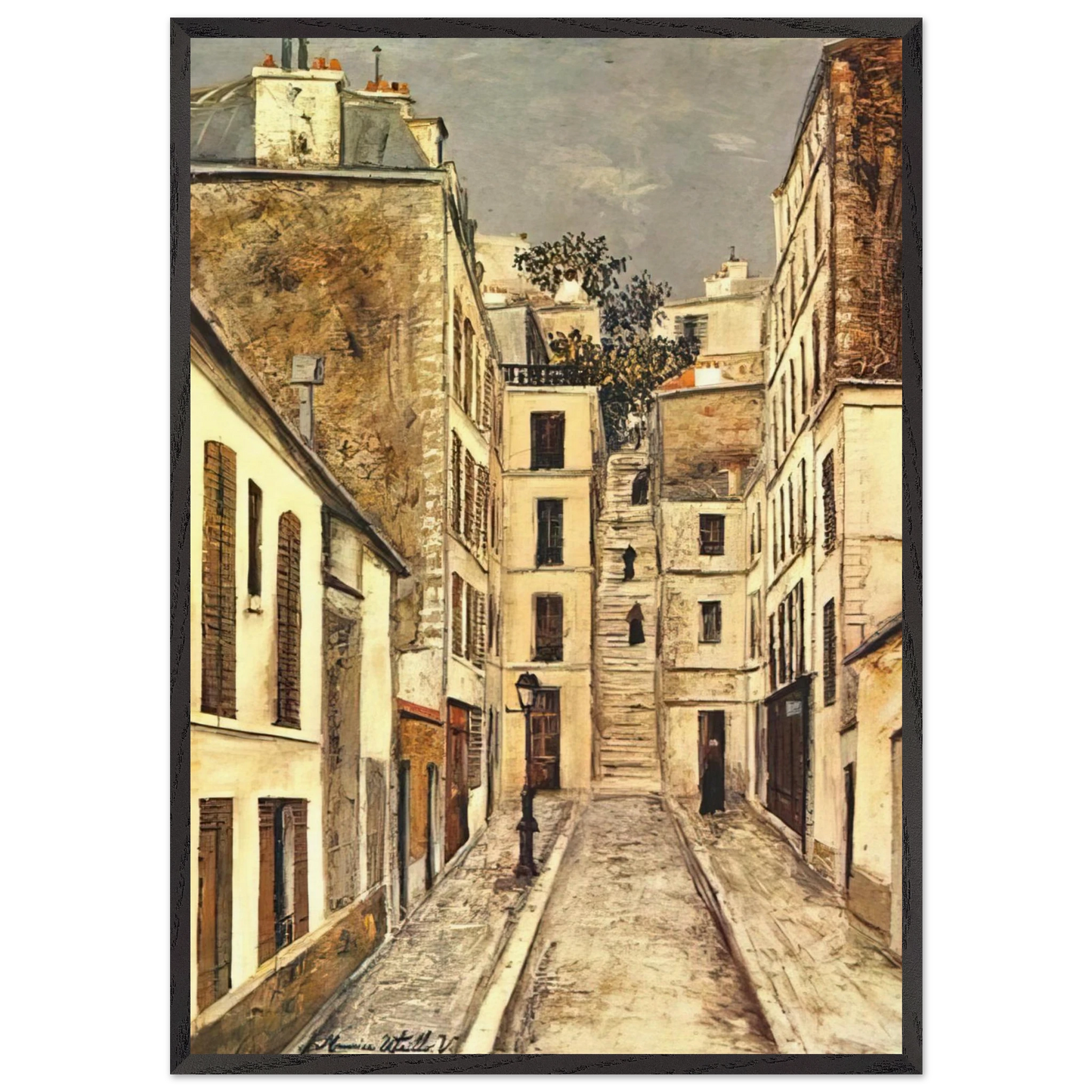 THE PASSAGE THE DEAD END - Maurice Utrillo 70x100 cm / 28x40 inches Framed Art Print – Black Wooden Frame