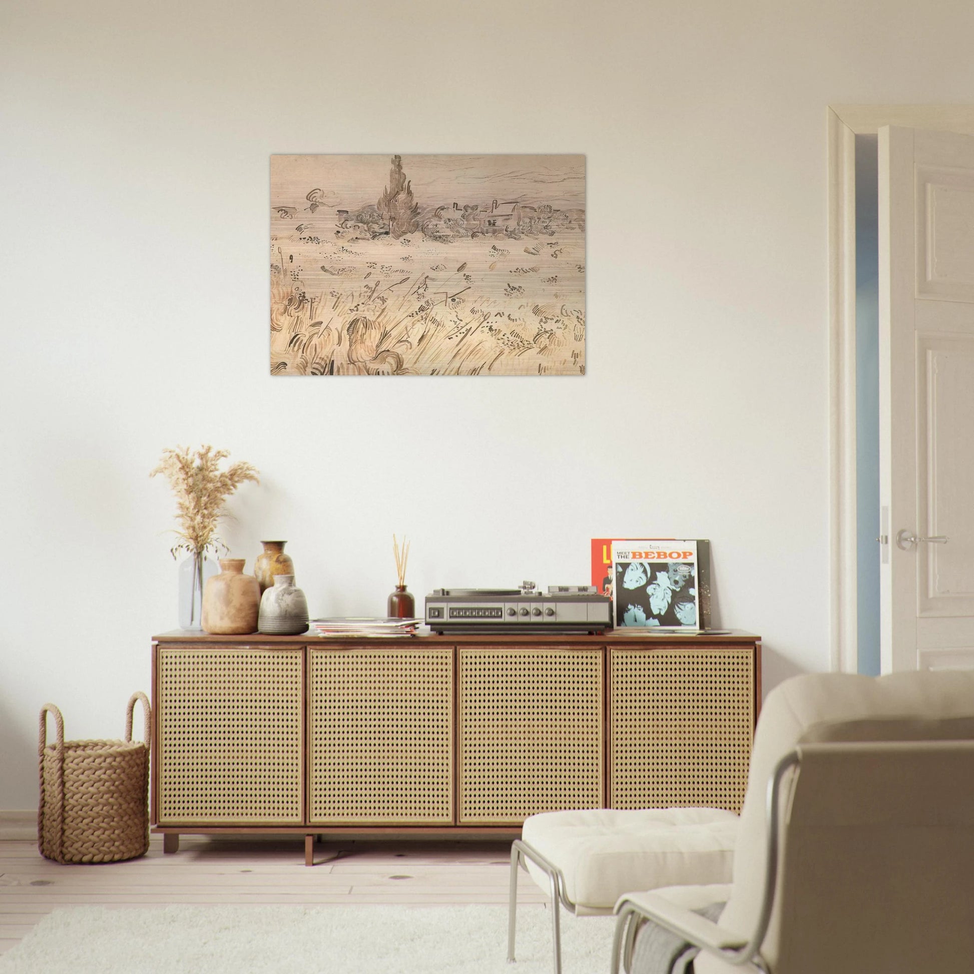 Wheat Field with Cypresses - Vincent van Gogh Brushed Aluminum Print - 70x100 cm / 28x40 inches | Vincent van Gogh Aluminum Print | Vincent van Gogh Prints