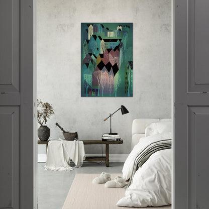 Village - Eyvind Earle Brushed Aluminum Print - 70x100 cm / 28x40 inches | Eyvind Earle Aluminum Print | Eyvind Earle Prints