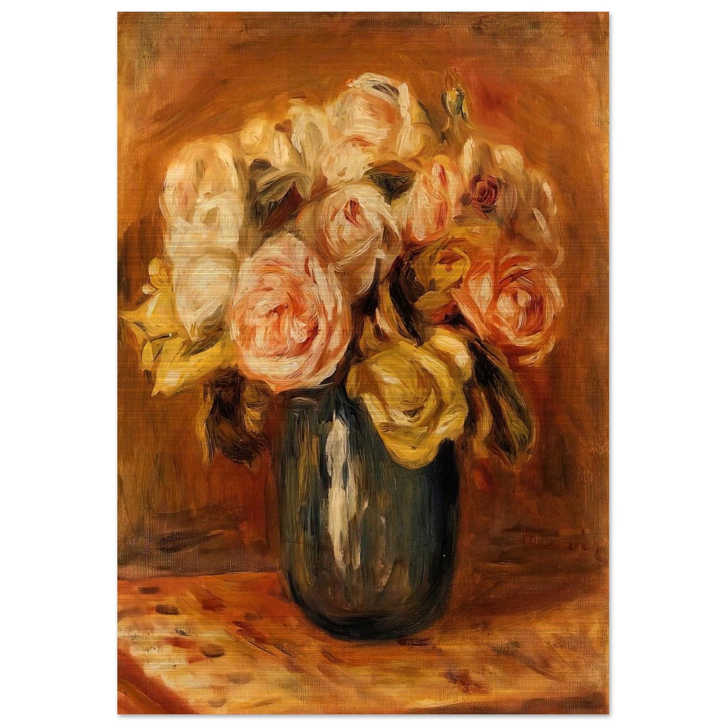 Roses in a Blue Vase - Pierre-Auguste Renoir Brushed Aluminum Print - 70x100 cm / 28x40 inches | Pierre-Auguste Renoir Aluminum Print | Pierre-Auguste Renoir Prints