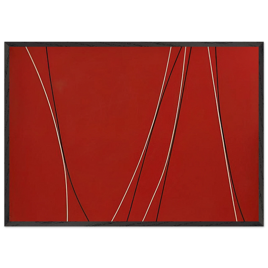 Untitled Black and White Lines on Red Background - 1965 - Lorser Feitelson 70x100 cm / 28x40 inches Framed Art Print – Black Wooden Frame