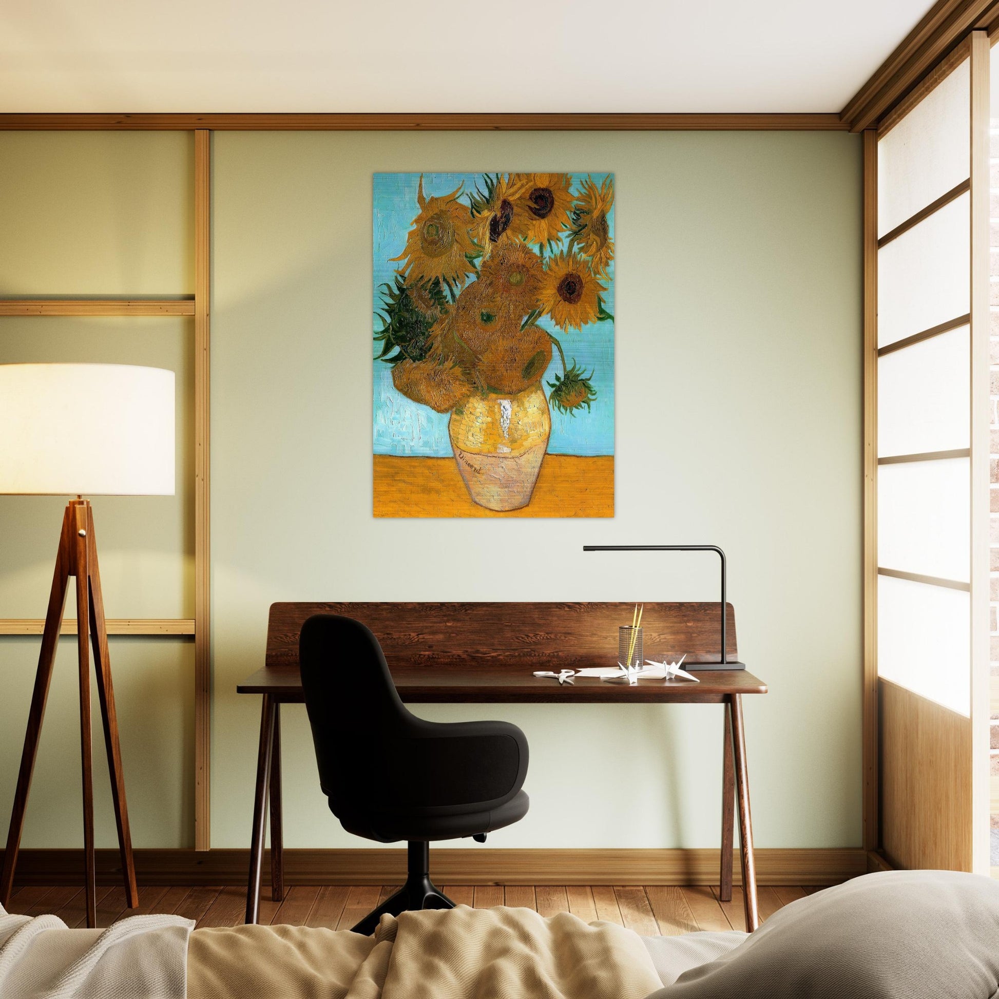 Still Life - Vase with Twelve Sunflowers - Vincent van Gogh Brushed Aluminum Print - 70x100 cm / 28x40 inches | Vincent van Gogh Aluminum Print | Vincent van Gogh Prints