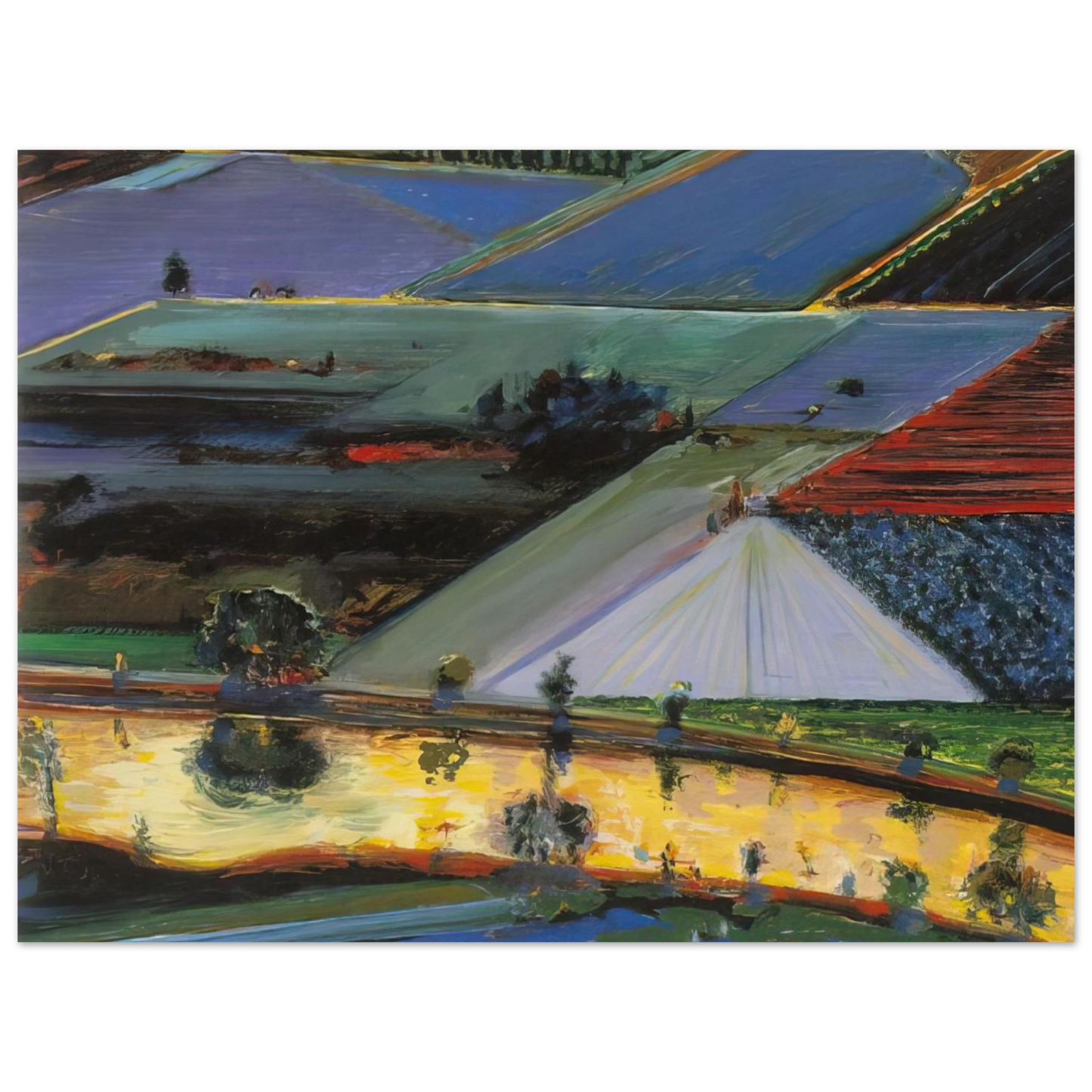 Wayne Thiebaud - Farm Channel - 1996 Wall Art - 30x40 cm / 12x16 inches - Premium Wooden Framed Poster With Fine Art Paper - Black frame