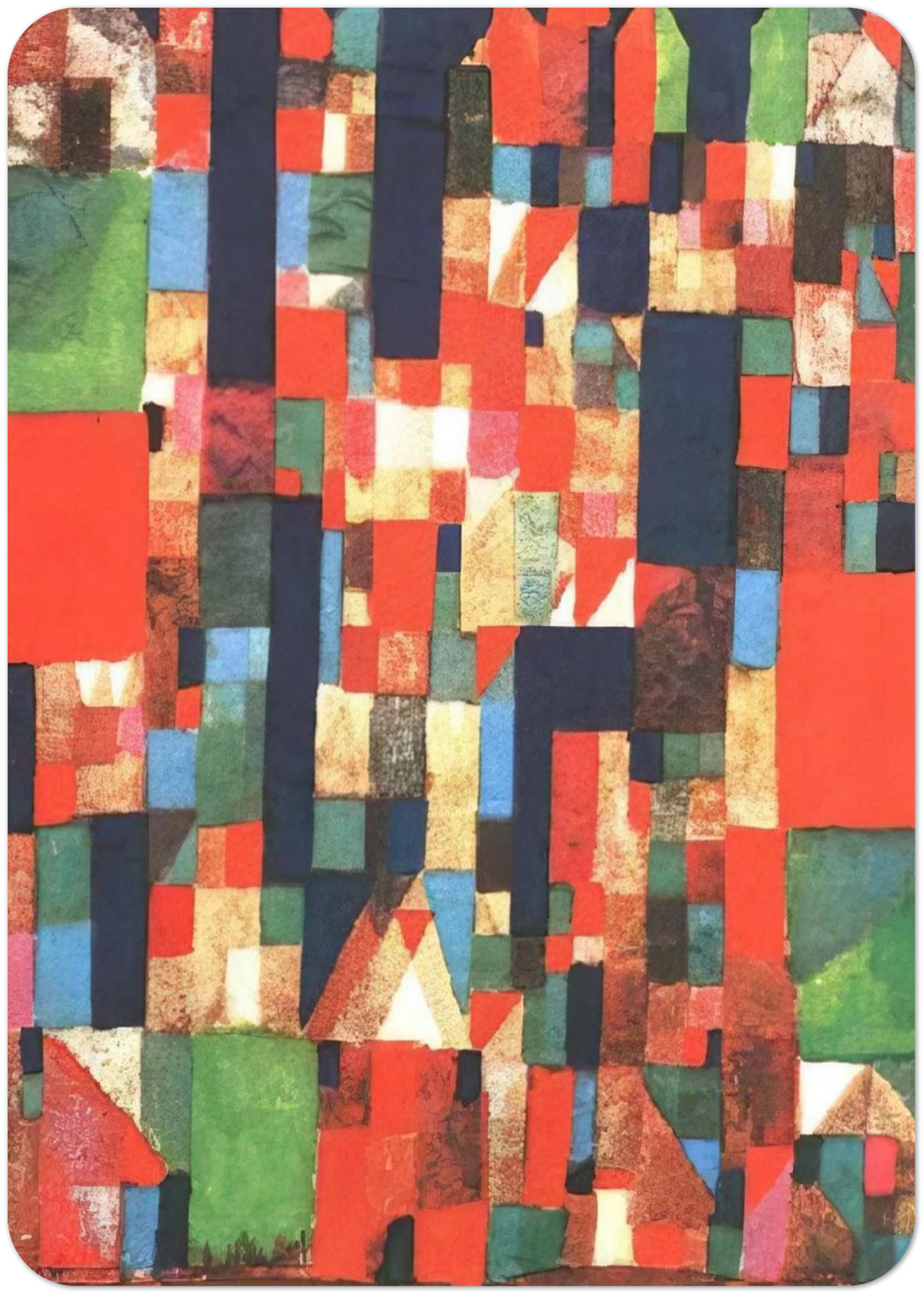 CITY PICTURE WITH RED AND GREEN ACCENTS 1921 By Paul Klee Pack of 10 Post Cards | Paul Klee Post Cards | A6 (10.5 x 14.8 cm) - 4.1 x 5.8 inches