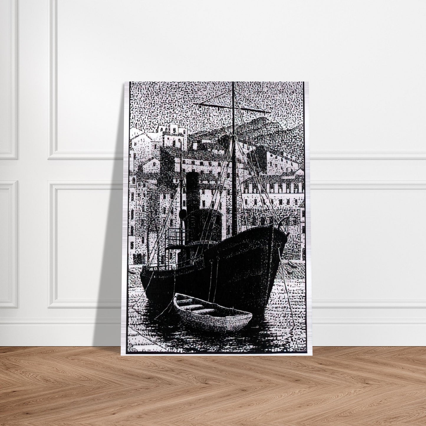 TUGBOAT OLD HARBOR OF BASTIA JANUARY 1934 1934 - MC Escher Brushed Aluminum Print - 70x100 cm / 28x40 inches | MC Escher Aluminum Print | MC Escher Prints