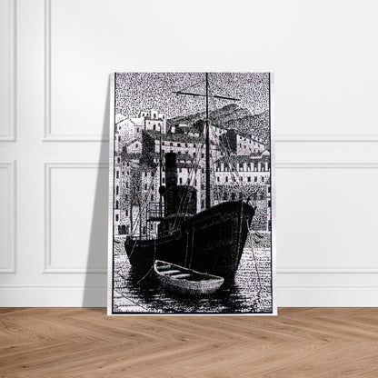 TUGBOAT OLD HARBOR OF BASTIA JANUARY 1934 1934 - MC Escher Brushed Aluminum Print - 70x100 cm / 28x40 inches | MC Escher Aluminum Print | MC Escher Prints