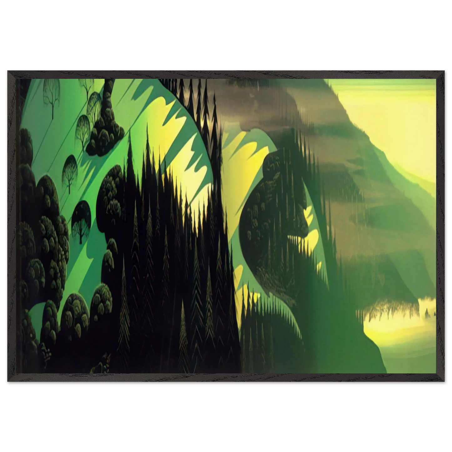 Three Pastures by the Sea - Eyvind Earle 70x100 cm / 28x40 inches Framed Art Print – Black Wooden Frame