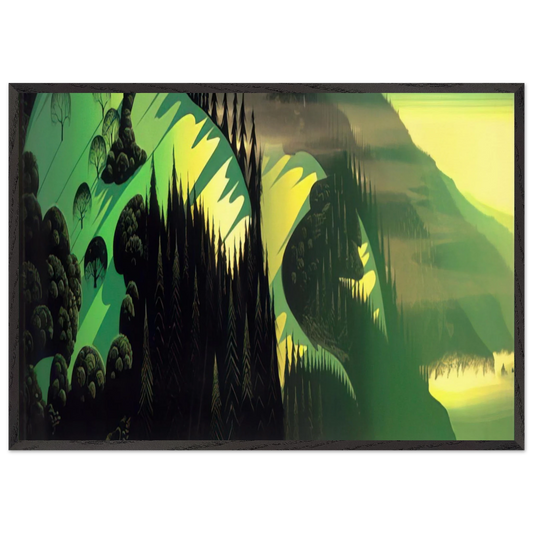 Three Pastures by the Sea - Eyvind Earle 70x100 cm / 28x40 inches Framed Art Print – Black Wooden Frame
