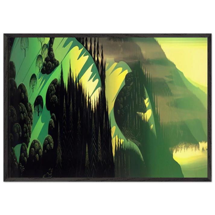Three Pastures by the Sea - Eyvind Earle 70x100 cm / 28x40 inches Framed Art Print – Black Wooden Frame