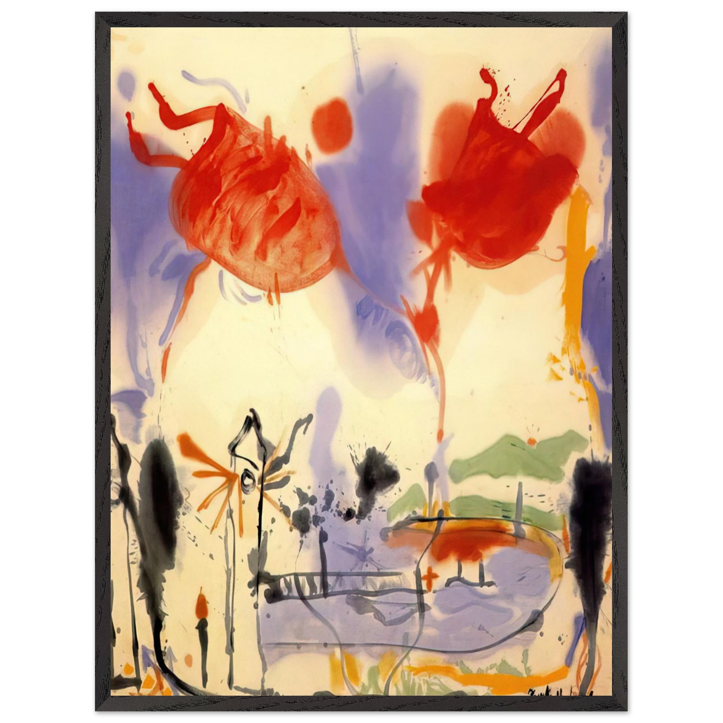 Helen Frankenthaler - Round Trip - 1957 Wall art - 21x29.7 cm / 8x12" - Premium Wooden Framed Poster With Fine Art Paper-canvas - Black frame