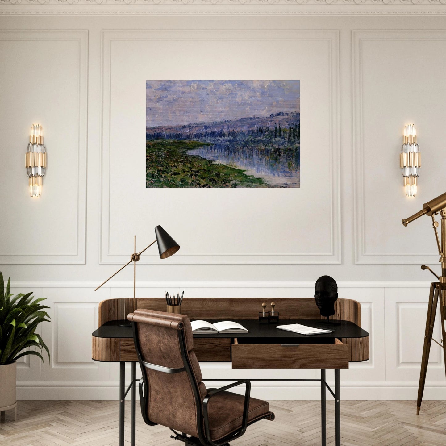 The Seine and the Chaantemesle Hills - claude monet Brushed Aluminum Print - 70x100 cm / 28x40 inches | claude monet Aluminum Print | claude monet Prints