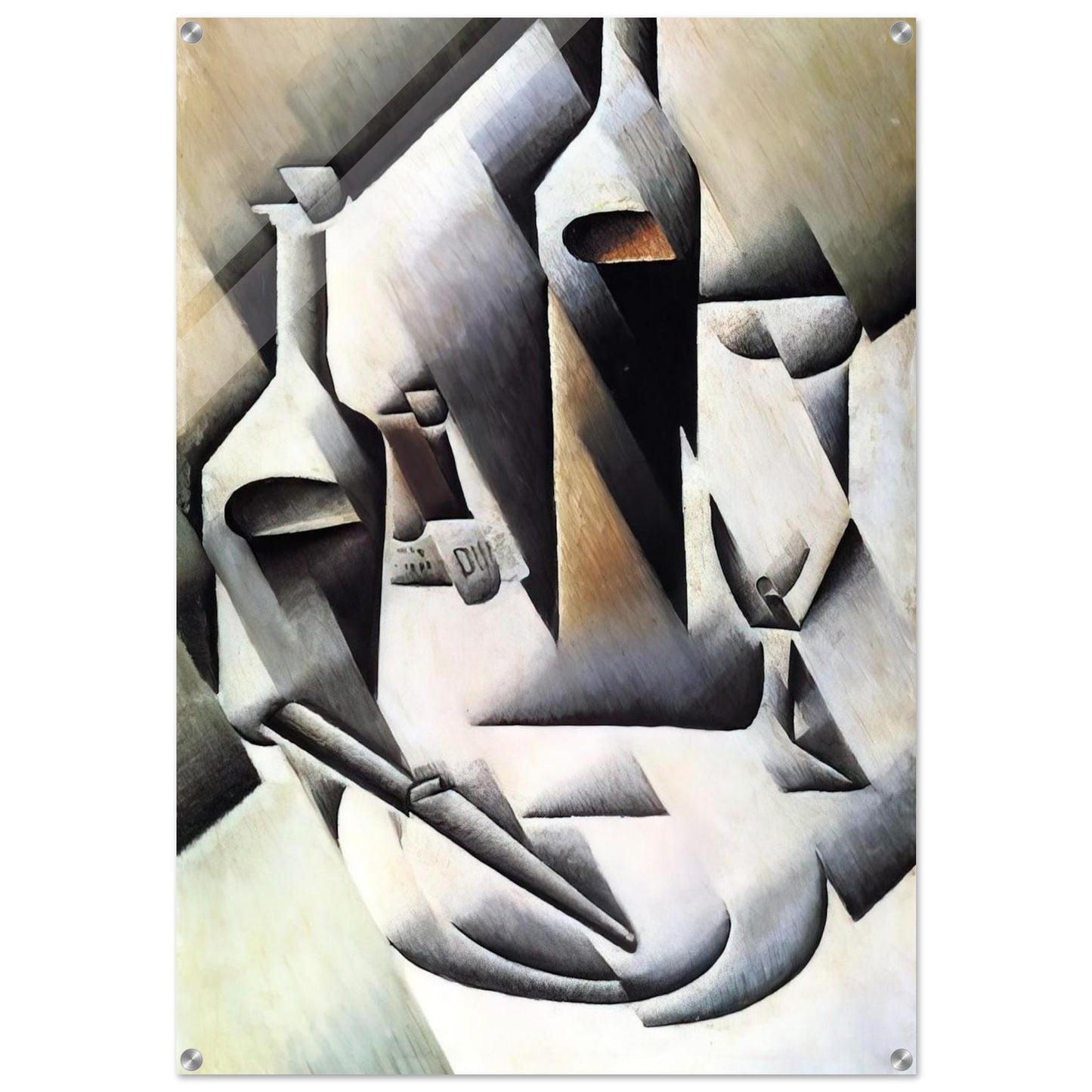 BOTTLES AND KNIFE 1912 - Juan Gris Acrylic Print - 70x100 cm / 28x40″ inches | Juan Gris Wall Art | Juan Gris Prints