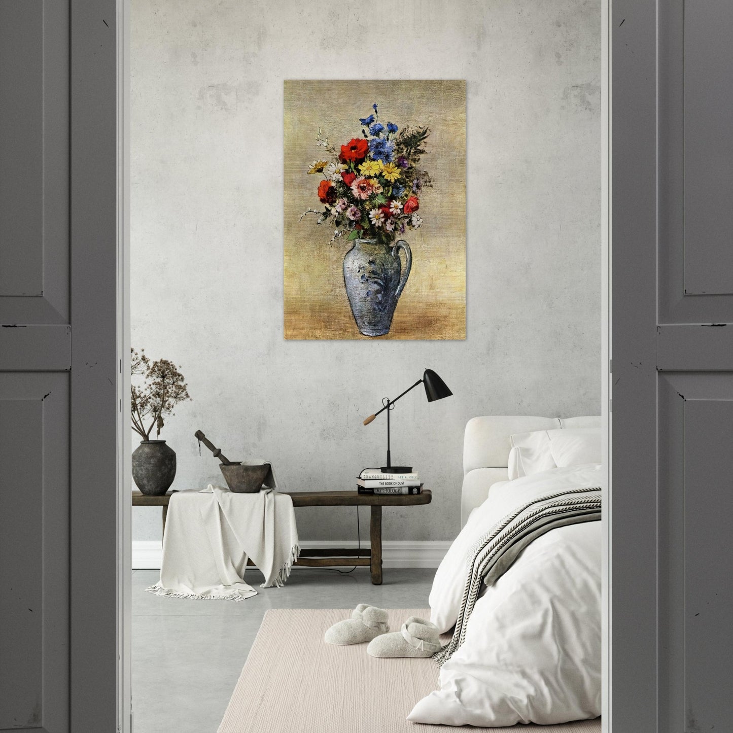 FLOWERS IN A VASE WITH ONE HANDLE - Odilon Redon Brushed Aluminum Print - 70x100 cm / 28x40 inches | Odilon Redon Aluminum Print | Odilon Redon Prints