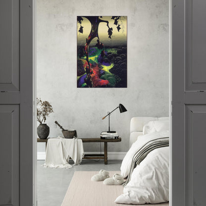 Crimson Red and Gold - Eyvind Earle Brushed Aluminum Print - 70x100 cm / 28x40 inches | Eyvind Earle Aluminum Print | Eyvind Earle Prints