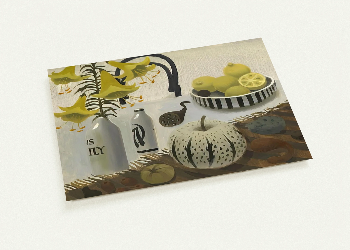 Lilies and Lemons - 2007 By Mary Fedden Pack of 10 Post Cards | Mary Fedden Post Cards | A6 (10.5 x 14.8 cm) - 4.1 x 5.8 inches