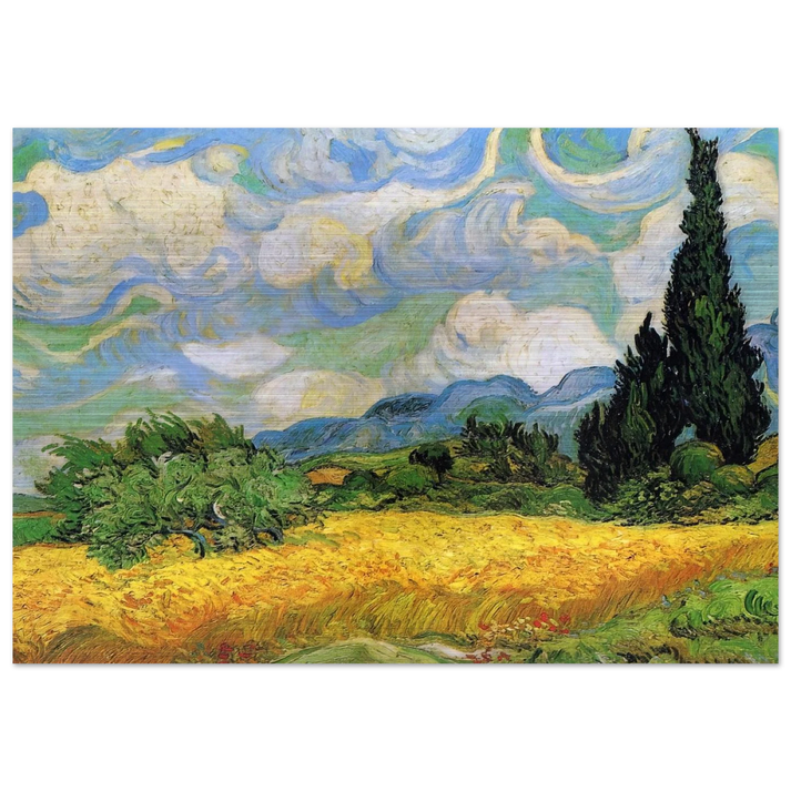 Wheat Field with Cypresses at the Haude Galline near Eygalieres - Vincent van Gogh Brushed Aluminum Print - 70x100 cm / 28x40 inches | Vincent van Gogh Aluminum Print | Vincent van Gogh Prints
