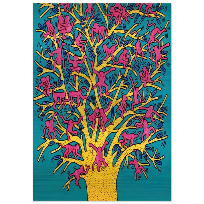 THE TREE OF MONKEYS - Keith Haring Brushed Aluminum Print - 70x100 cm / 28x40 inches | Keith Haring Aluminum Print | Keith Haring Prints
