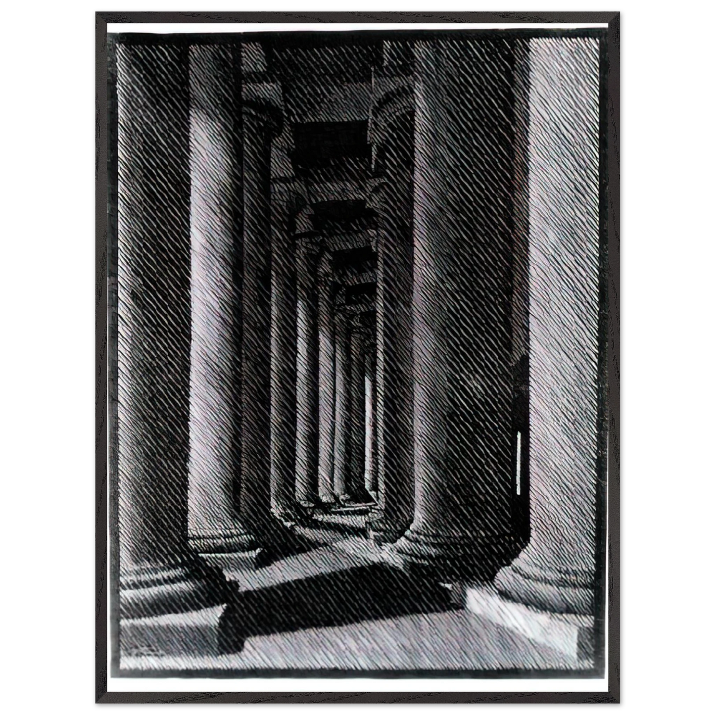 MC Escher - NOCTURNAL ROME COLONADE OF ST PETER S Wall Art - 60x80 cm / 24x32 inches - Premium Wooden Framed Poster With Fine Art Paper - White frame