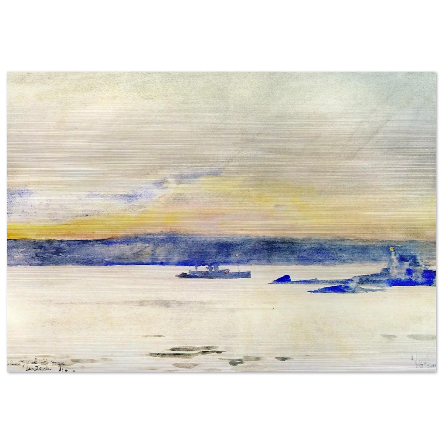 Afterglow, Gloucester Harbor aka Ten Pound Island LIght - Childe Hassam Brushed Aluminum Print - 70x100 cm / 28x40 inches | Childe Hassam Aluminum Print | Childe Hassam Prints