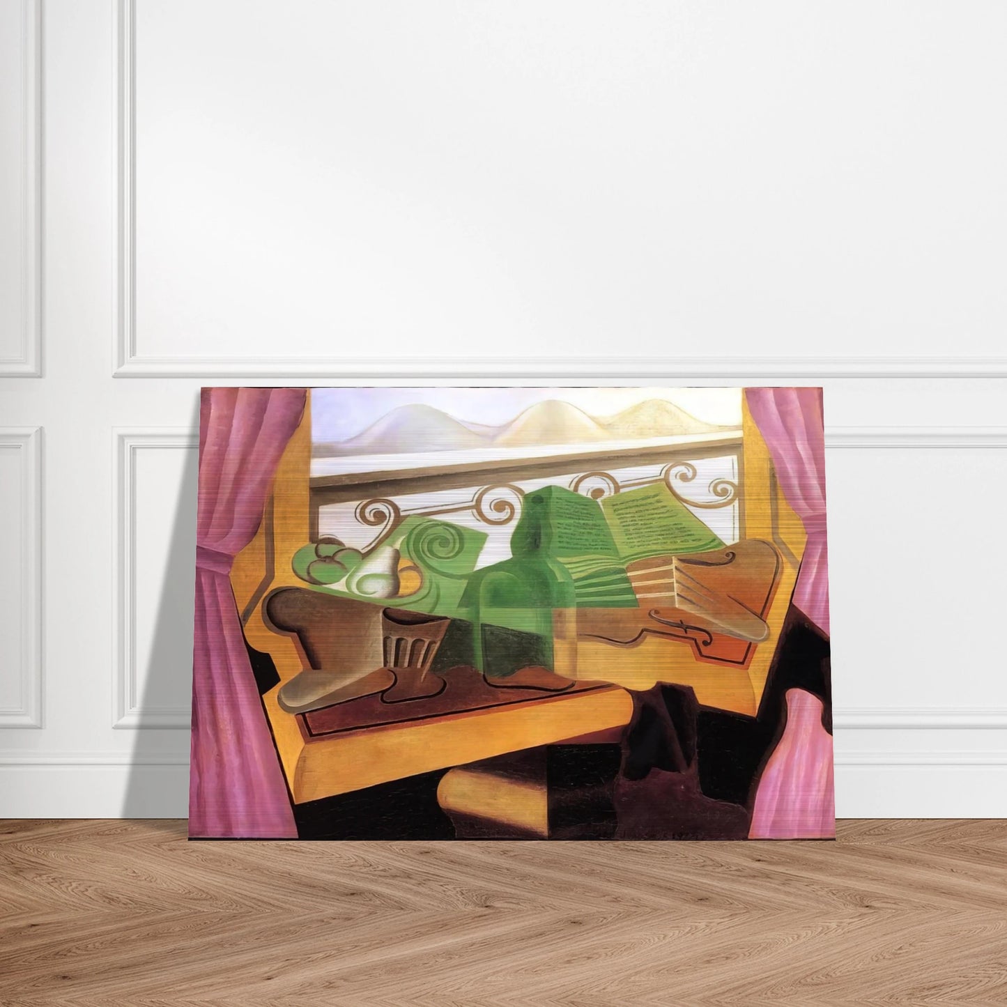 OPEN WINDOW WITH HILLS 1923 - Juan Gris Brushed Aluminum Print - 70x100 cm / 28x40 inches | Juan Gris Aluminum Print | Juan Gris Prints