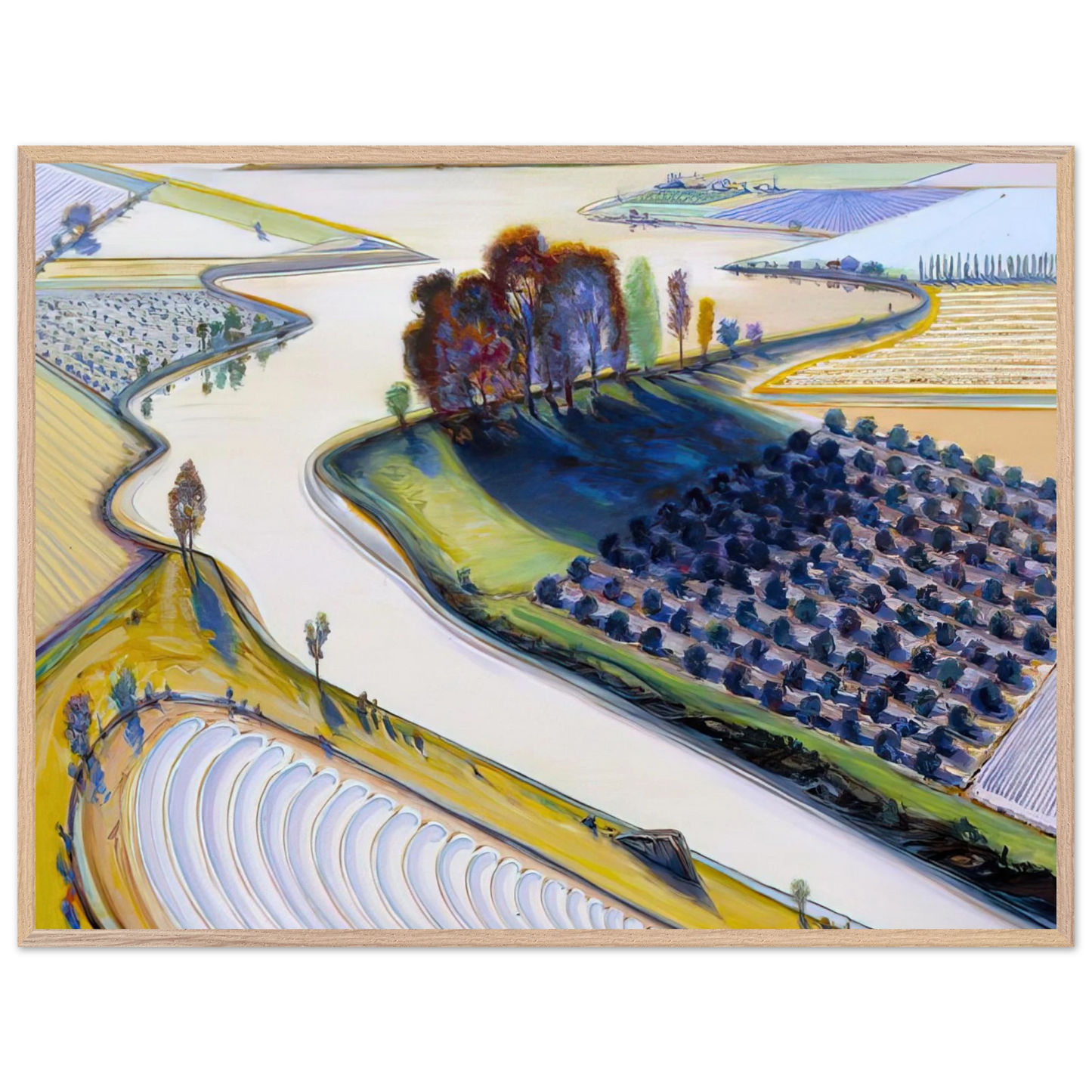 Wayne Thiebaud - Flatland River - 1997 Wall Art - 21x29.7 cm / 8x12" - Premium Wooden Framed Poster With Fine Art Paper-canvas - Wood frame