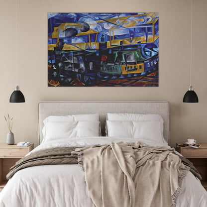 Airplane over train - 1913 - Natalia Goncharova Art Prints - 100x150 cm / 40x60″ inches | Natalia Goncharova Poster | Natalia Goncharova Prints