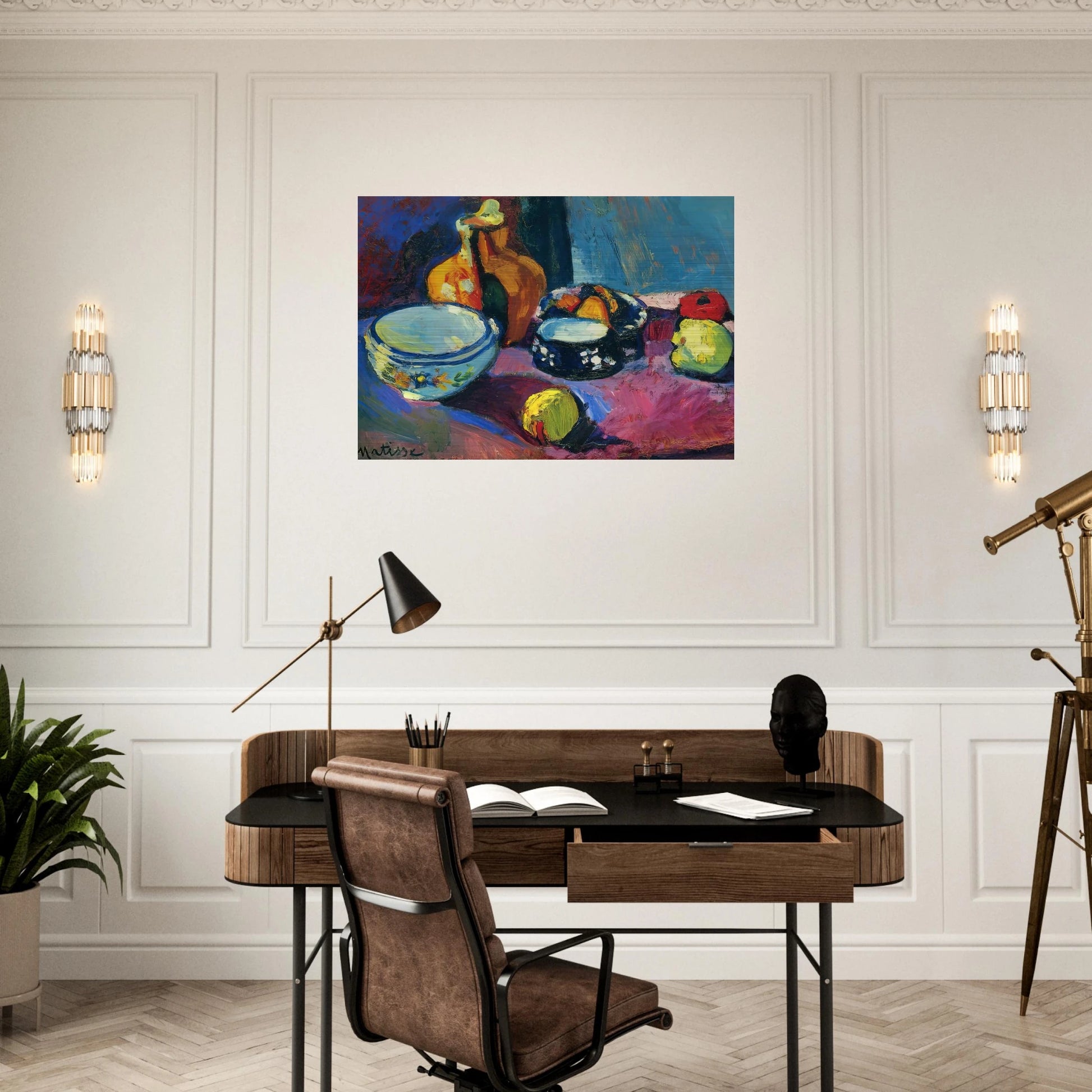 DISHES AND FRUIT ON A RED AND BLACK CARPET 1901 - Henri Matisse Brushed Aluminum Print - 70x100 cm / 28x40 inches | Henri Matisse Aluminum Print | Henri Matisse Prints