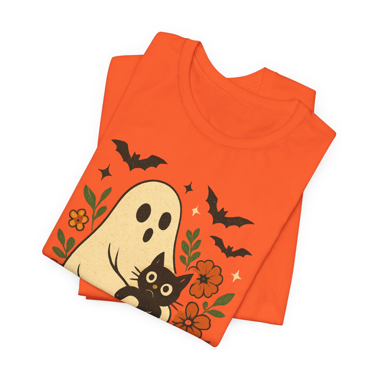 Gruseliger Geist mit schwarzer Katze, tolles Blumenmuster für Halloween