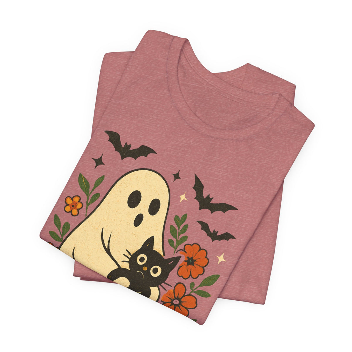 Gruseliger Geist mit schwarzer Katze, tolles Blumenmuster für Halloween