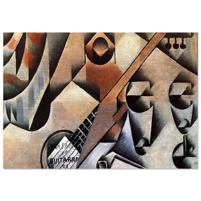 GUITAR AND GLASSES BANJO AND GLASSES 1912 - Juan Gris Brushed Aluminum Print - 70x100 cm / 28x40 inches | Juan Gris Aluminum Print | Juan Gris Prints