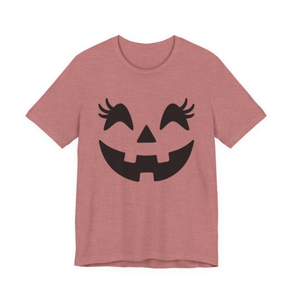 Jack O'Lantern Gesicht Kürbis Wimpern Halloween Damen Mädchen T-Shirt