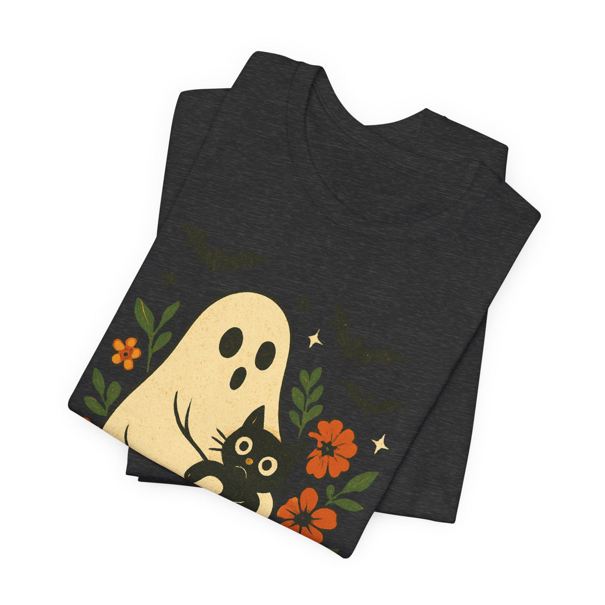 Gruseliger Geist mit schwarzer Katze, tolles Blumenmuster für Halloween