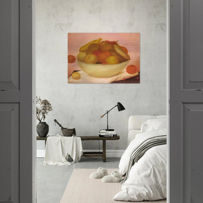 STILL LIFE WITH ORANGE FALLING - Fernando Botero Brushed Aluminum Print - 70x100 cm / 28x40 inches | Fernando Botero Aluminum Print | Fernando Botero Prints
