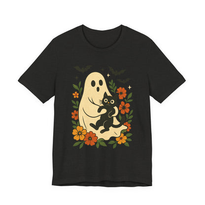 Gruseliger Geist mit schwarzer Katze, tolles Blumenmuster für Halloween