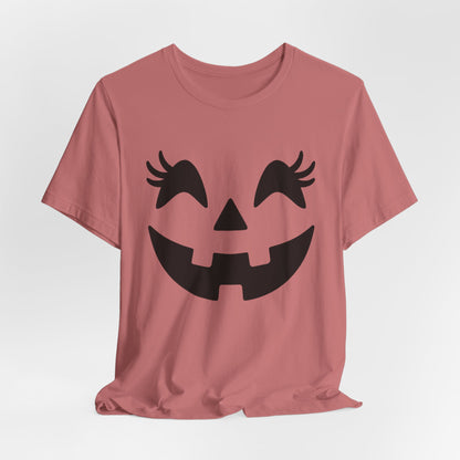Jack O'Lantern Gesicht Kürbis Wimpern Halloween Damen Mädchen T-Shirt