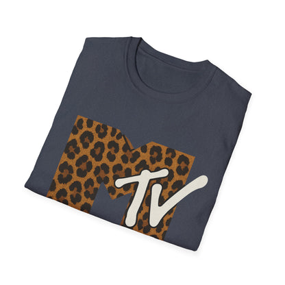 Vintage MTV T-Shirt mit Leopardenmuster, Retro-Musik- und Fernseh-Look der 80er und 90er Jahre, Unisex-Rock-Shirt mit Tiermotiv