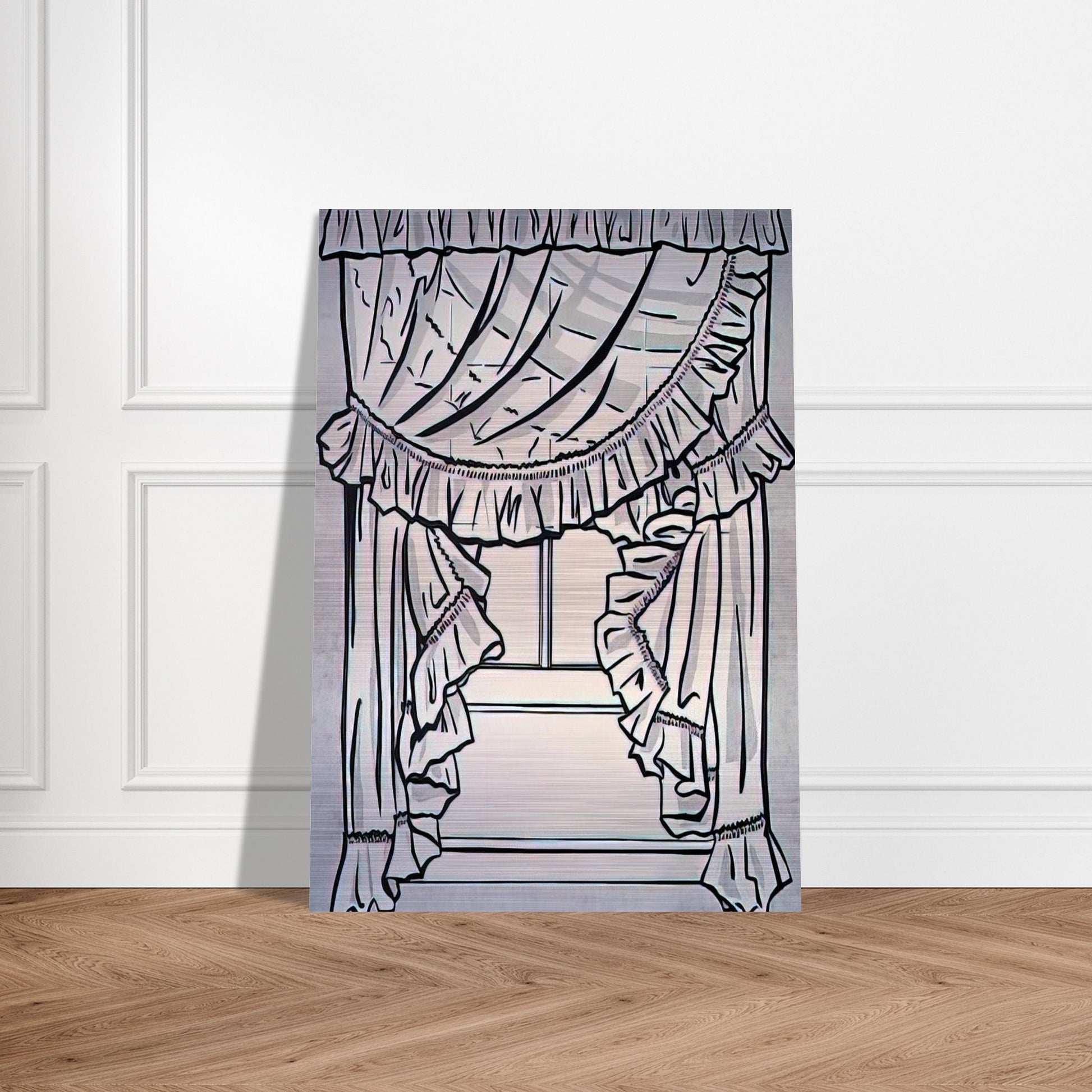 CURTAINS 1962 - Roy Lichtenstein Brushed Aluminum Print - 70x100 cm / 28x40 inches | Roy Lichtenstein Aluminum Print | Roy Lichtenstein Prints