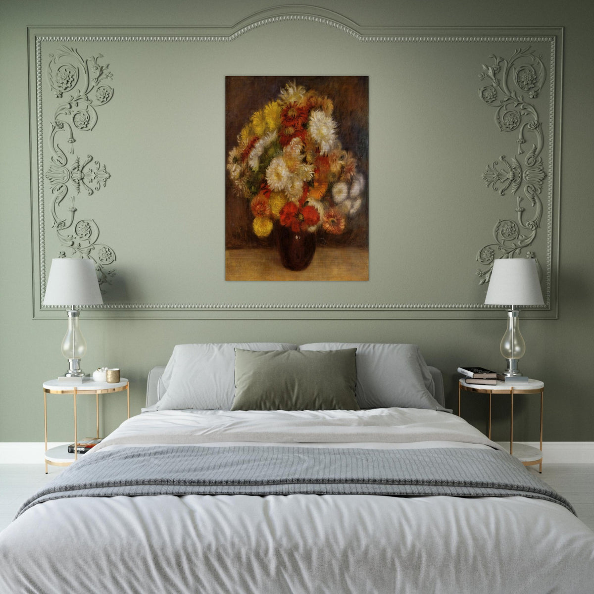 Bouquet of Chrysanthemums - Pierre-Auguste Renoir Brushed Aluminum Print - 70x100 cm / 28x40 inches | Pierre-Auguste Renoir Aluminum Print | Pierre-Auguste Renoir Prints
