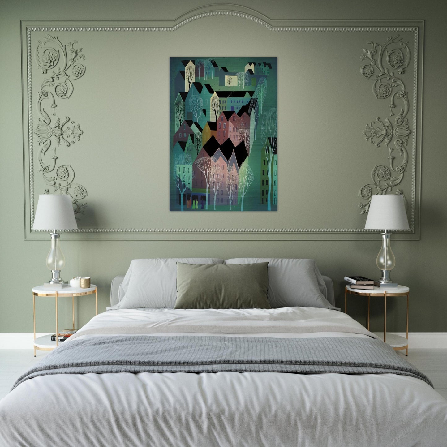 Village - Eyvind Earle Brushed Aluminum Print - 70x100 cm / 28x40 inches | Eyvind Earle Aluminum Print | Eyvind Earle Prints