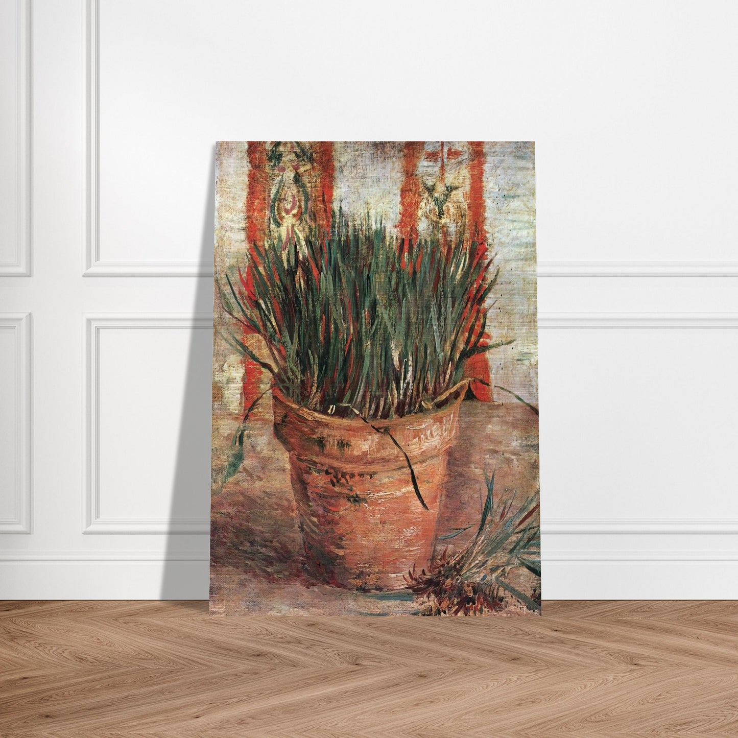 Flowerpot with Chives - Vincent van Gogh Brushed Aluminum Print - 70x100 cm / 28x40 inches | Vincent van Gogh Aluminum Print | Vincent van Gogh Prints