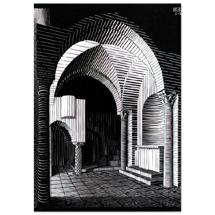 MC Escher - PORTA MARIA DELL OSPIDALE Wall Art - 21x29.7 cm / 8x12" - Premium Wooden Framed Poster With Fine Art Paper - Black frame