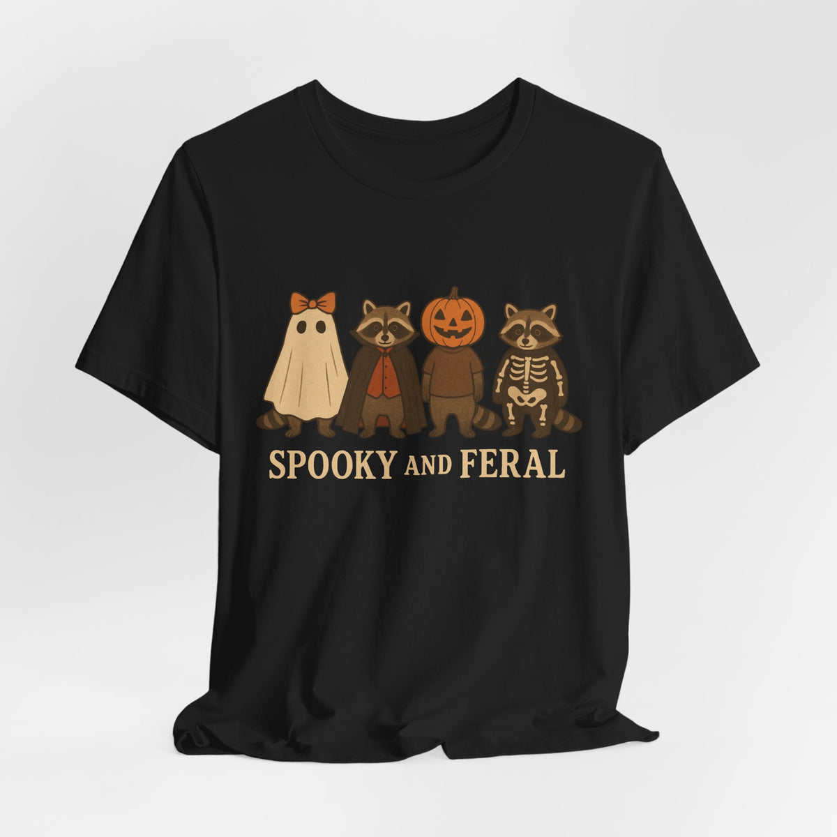 Gruseliges Waschbär-Shirt, lustiges Halloween-T-Shirt mit Grafik, süßes Vintage-Herbst-T-Shirt, trendiges Damen-Halloween-Shirt, T-Shirt mit wildem Waschbär-Motiv
