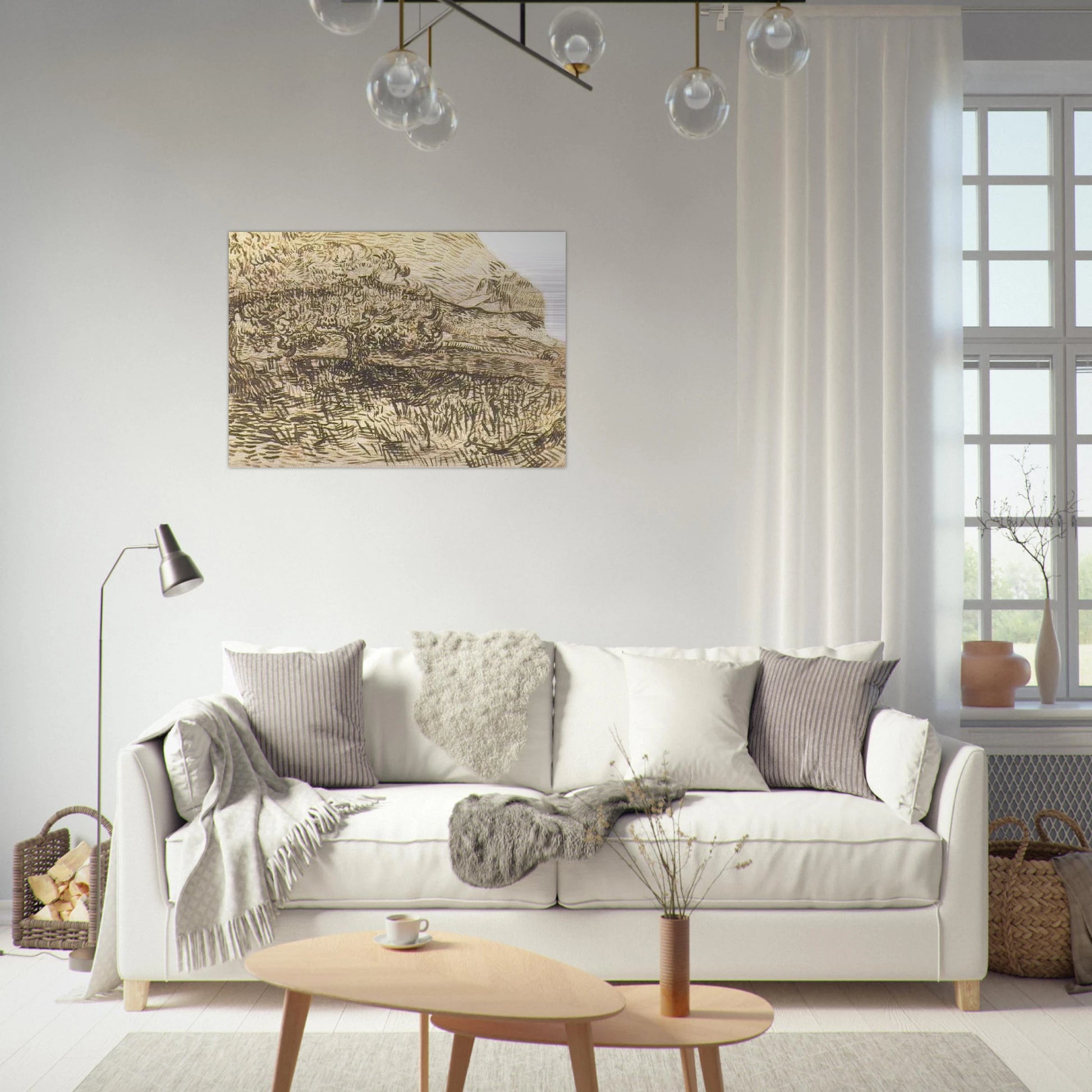 Olive Trees in a Mountain Landscape - Vincent van Gogh Brushed Aluminum Print - 70x100 cm / 28x40 inches | Vincent van Gogh Aluminum Print | Vincent van Gogh Prints