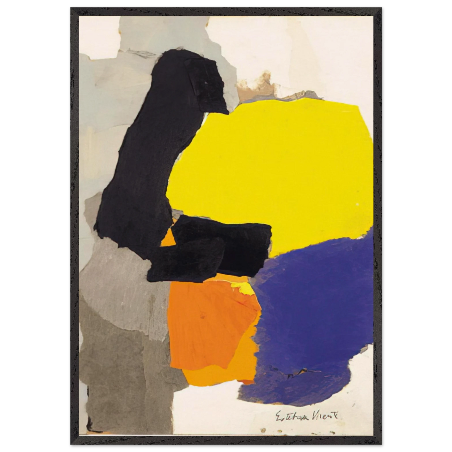COLLAGE WITH YELLOW BLUE AND ORANGE 1963 - Esteban Vicente 70x100 cm / 28x40 inches Framed Art Print – Black Wooden Frame