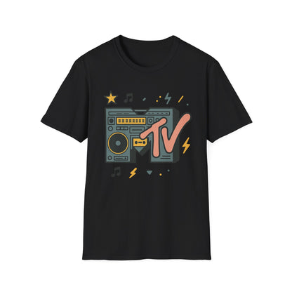 Retro MTV Vintage Leopardenmuster Musikfernsehen Grafik T-Shirt 80er 90er Throwback Unisex Band Shirt Animal Print Rock Style T-Shirt