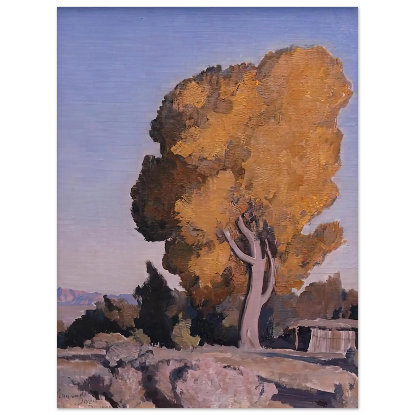 Maynard Dixon - LOW COUNTRY COTTONWOOD 1940 Wall art - 15x20 cm / 6x8 Inches - Premium Wooden Framed Poster With Fine Art Paper - White frame