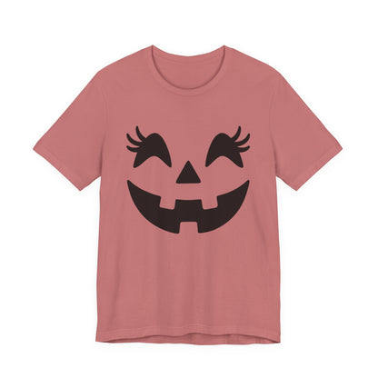 Jack O'Lantern Gesicht Kürbis Wimpern Halloween Damen Mädchen T-Shirt