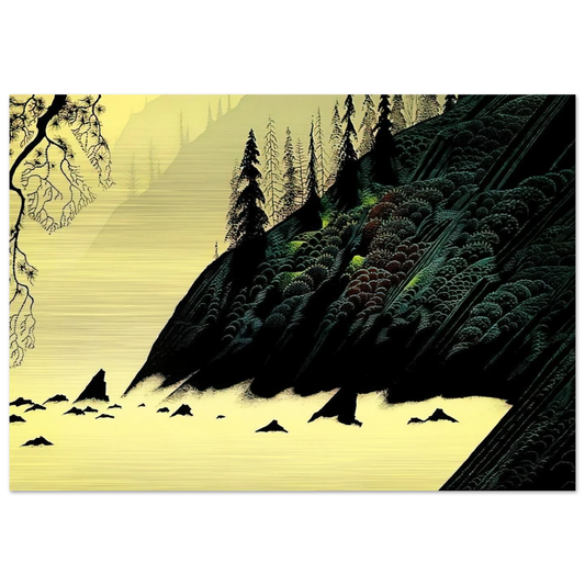 Spruce Redwood and Pine - Eyvind Earle Brushed Aluminum Print - 70x100 cm / 28x40 inches | Eyvind Earle Aluminum Print | Eyvind Earle Prints